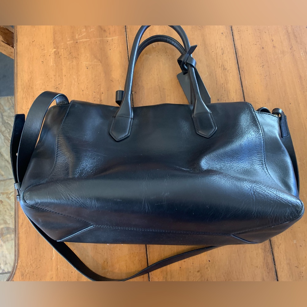 J crew black leather bag with strap